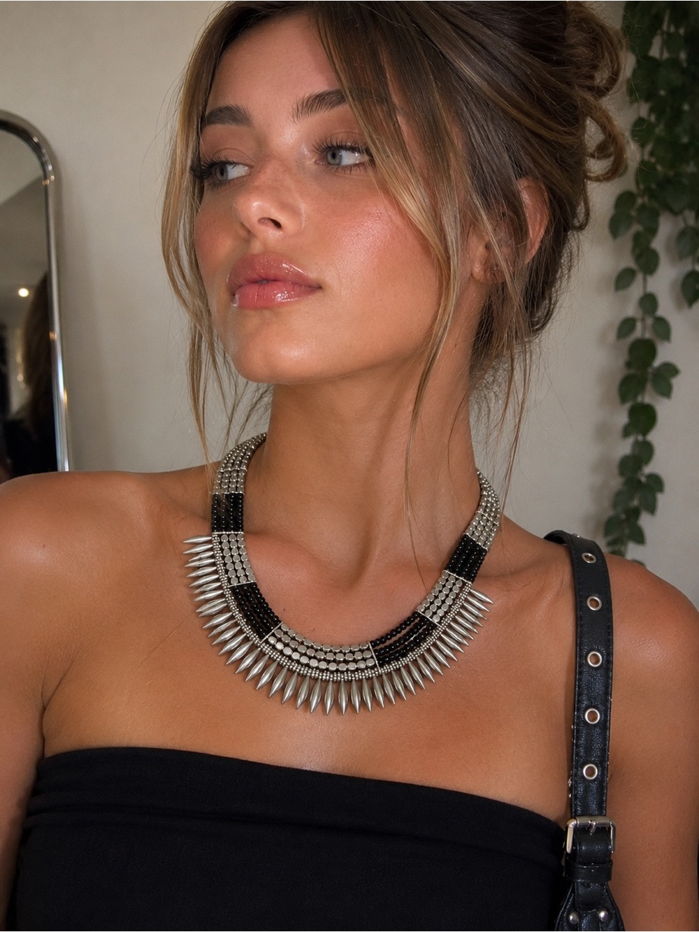 Joe Fresh Silver and Black Spike Collar Necklace